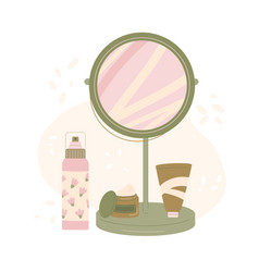 Skincare Cosmetics Concept Mirror And Cleansing