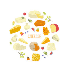 Round Composition Of Different Types Cheese