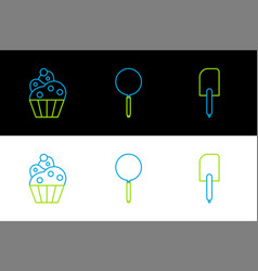 Set Line Spatula Cupcake And Frying Pan Icon