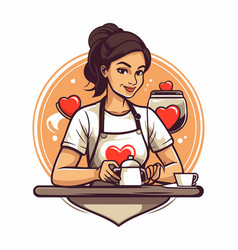 Beautiful Young Woman In Apron With Cup Of Coffee