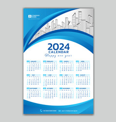 Wall Calendar 2024 Year Blue Template