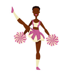 African Girl Cheerleader With Pompoms In Uniform