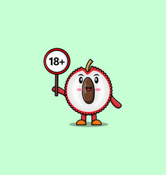 Cute Cartoon Mascot Lychee With Stop Sign Board