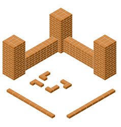 Red Brick Wall In Isometric View