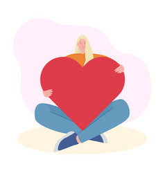 Woman Holding Big Heart Valentines Day Flat