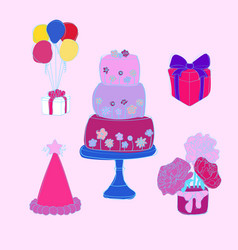 Birthday Card Showing Cake And Balloons