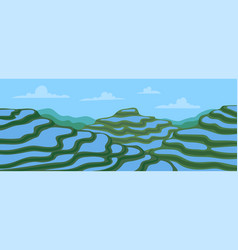 Cartoon Terraced Asian Rice Fields Landscape