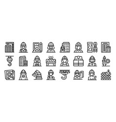 Construction Worker Woman Icons Set Outline