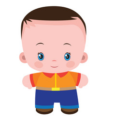 Flat Cute Baby In Yellow Shirt And Blue Jeans