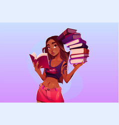 Black Student Woman Reading Book Cartoon