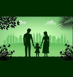 Silhouette Family Parent Child Standing Hand