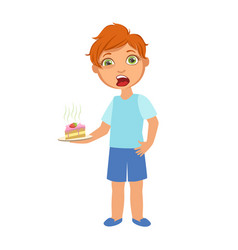 Boy With Cake Nauseoussick Kid Feeling Unwell