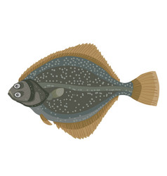 Flounder Fish In Green Color Cartoon Isolated