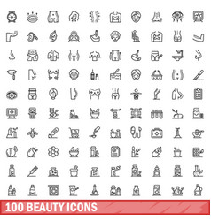 100 Beauty Icons Set Outline Style