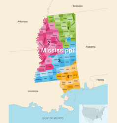 Mississippi State Counties Colored