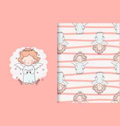 Cute Baby Angel Card And Seamless Pattern Set