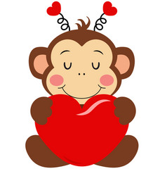 Cute Valentine Monkey Sitting With Red Heart