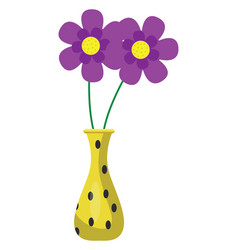 Purple Flowers In Yellow Vase On A White