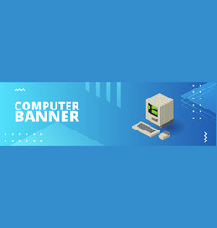 Banner With Retro Computer For Print And Design