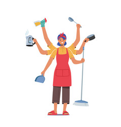 Housewife Character With Many Arms Holding