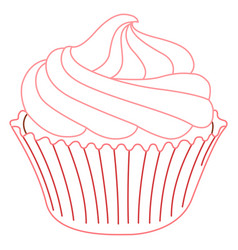 Pink Cupcake With Cream Line Art Drawing Cute