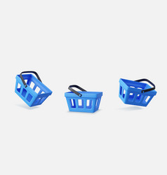 Set Of 3d Blue Realistic Shopping Cart