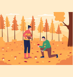 Couple Foraging Mushrooms Flat Color