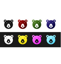 Set Bear Head Icon Isolated On Black And White