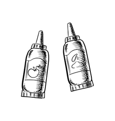 Ketchup And Mustard Bottles Sketch Icons