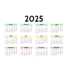 Calendar For 2025 Isolated On A White Background