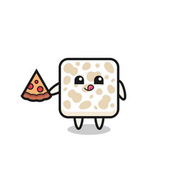 Cute Tempeh Cartoon Eating Pizza