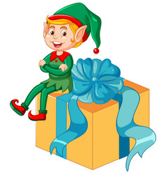 Christmas Elf Sitting On The Gift Box