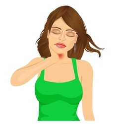 Woman Touching Her Neck Feeling Sick