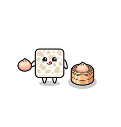 Cute Tempeh Character Eating Steamed Buns