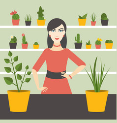 Florist Sales Woman In Flower Store Flat Design