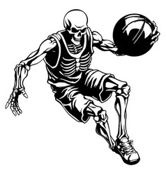 Skeleton Playing Basketball Woodcut Style Drawing