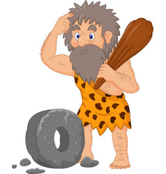 Cartoon Caveman With Stone Wheel