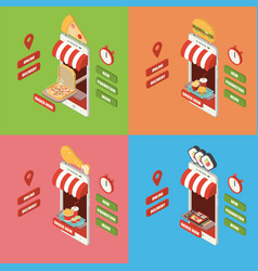 Isometric Online Food Delivery Smartphone Set