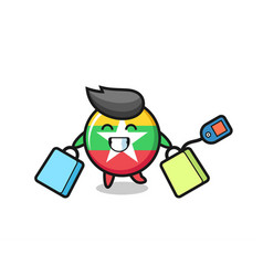 Myanmar Flag Badge Mascot Cartoon Holding