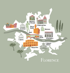 Florence Map With Landmarks Icons Set Traditional