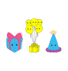 Birthday Card With Emoticon Balloons Gift Box