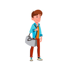 Boy Teenager Going To Training With Sportive Bag