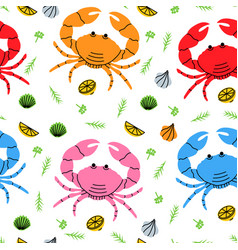 Crab With Herbs Seamless Pattern Colored