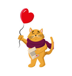 Isolated Happy Cat Cartoon With A Balloon