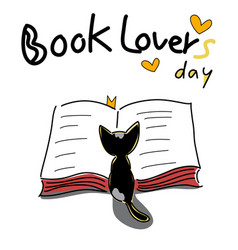 National Book Lovers Day With Cat Reading Cartoon