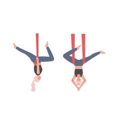 Woman Doing Aerial Yoga Exercise Set Girls