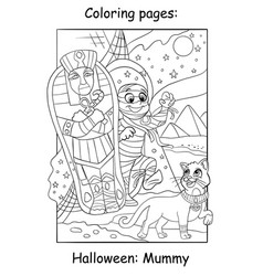 Coloring Halloween Mummy And Egyptian Cat