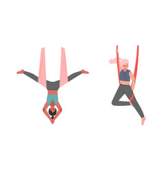 Young Woman Doing Aerial Yoga Set Girls