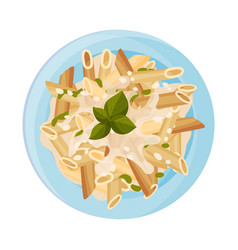 Vegetarian Pasta With Cream Sauce And Greenery