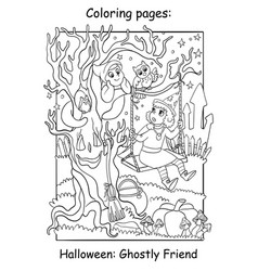 Coloring Halloween Witch Met With A Cute Ghost